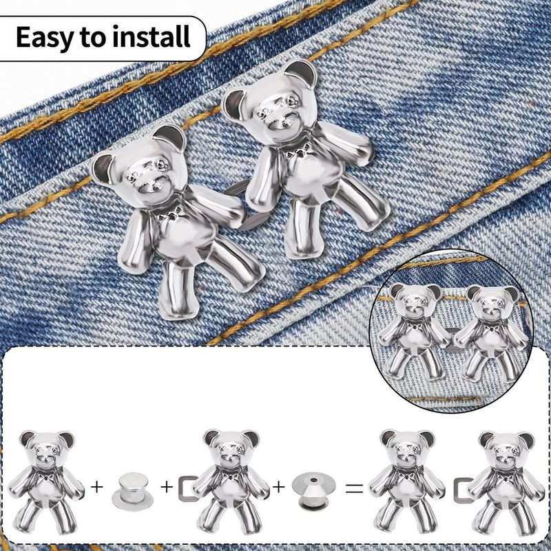 8 Pairs Bear Jeans Pant Waist Tightener Adjustable Buttons Pins Clips