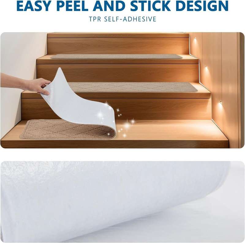 |15 Pack Edging Stair Treads Non-Slip Carpet Mat For Wooden Floor-76x20cm