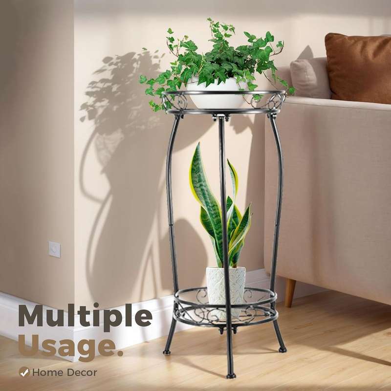 2 Tier Metal Plant Stand Indoor Outdoor 70cm High Flower Pot Display Holder |