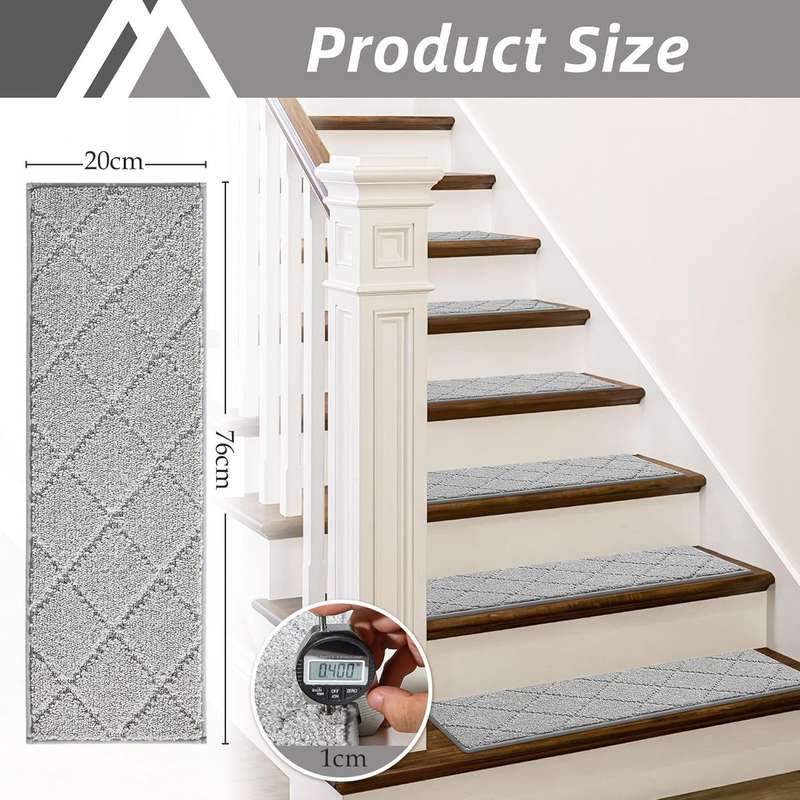 |15 Pack Edging Stair Treads Non-Slip Carpet Mat For Wooden Floor-76x20cm