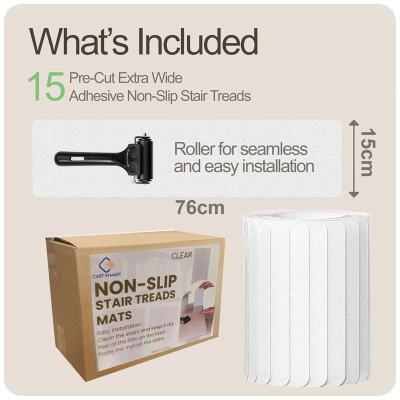15 Pack Clear Non-Slip Stair Tape Traction Grip To Tubs Boats-76x15cm