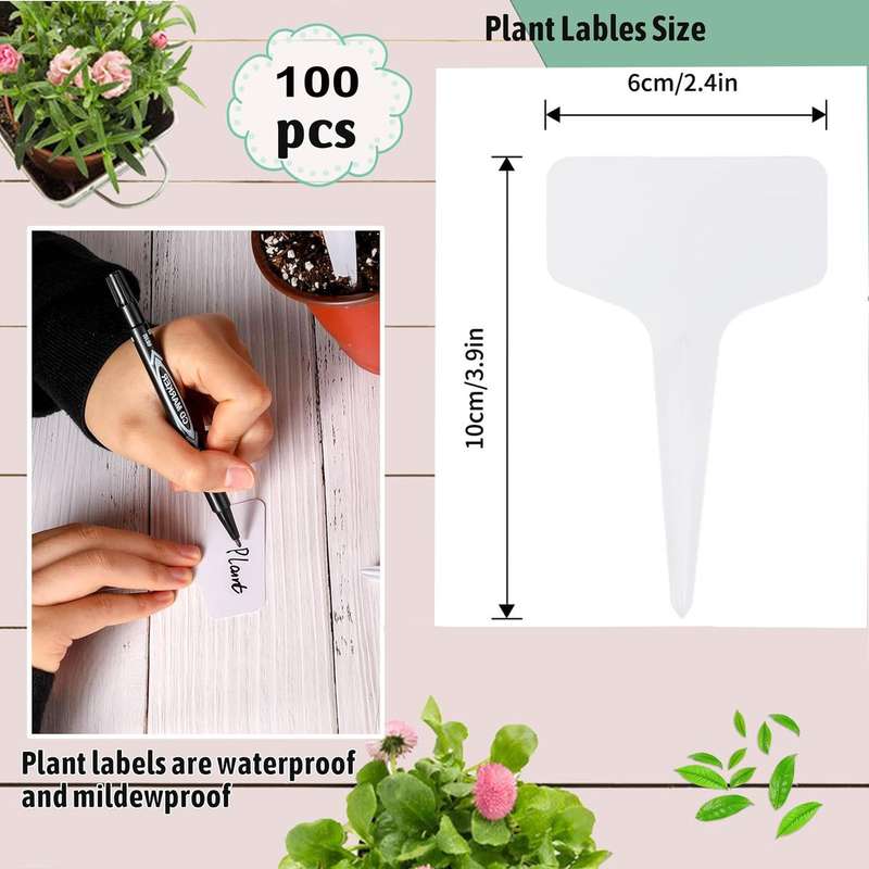 100 Piece Waterproof Plastic Plant Name Labels Garden Tags & Marker-10cm
