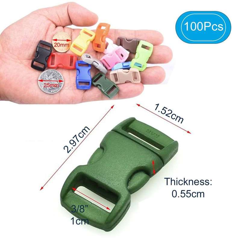 100 Pack Assorted Paracord Buckles For Bracelet DIY Craft Pet Collar