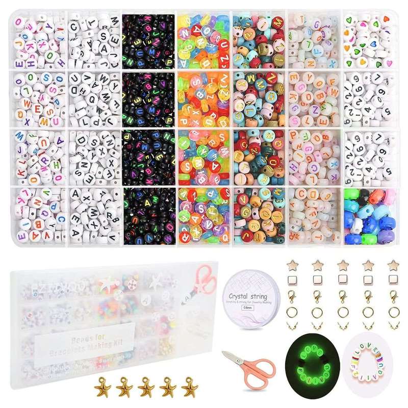 1488 Piece Bracelet Jewelry Making Kit With Glow In Dark Letter Beads
