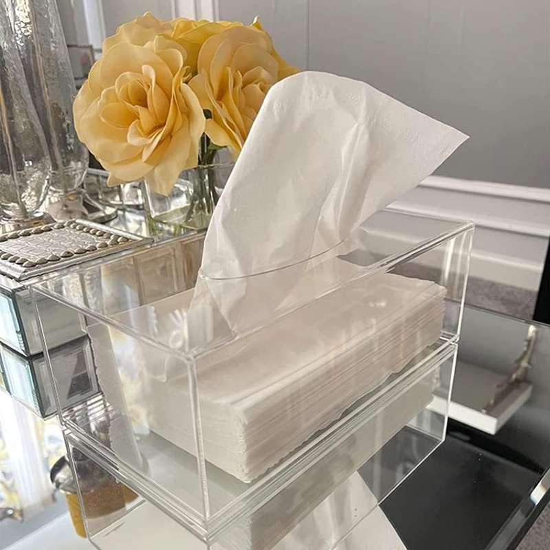 2 Pack Perspex Clear Acrylic Tissue Box Set with 100 Tissue Papers