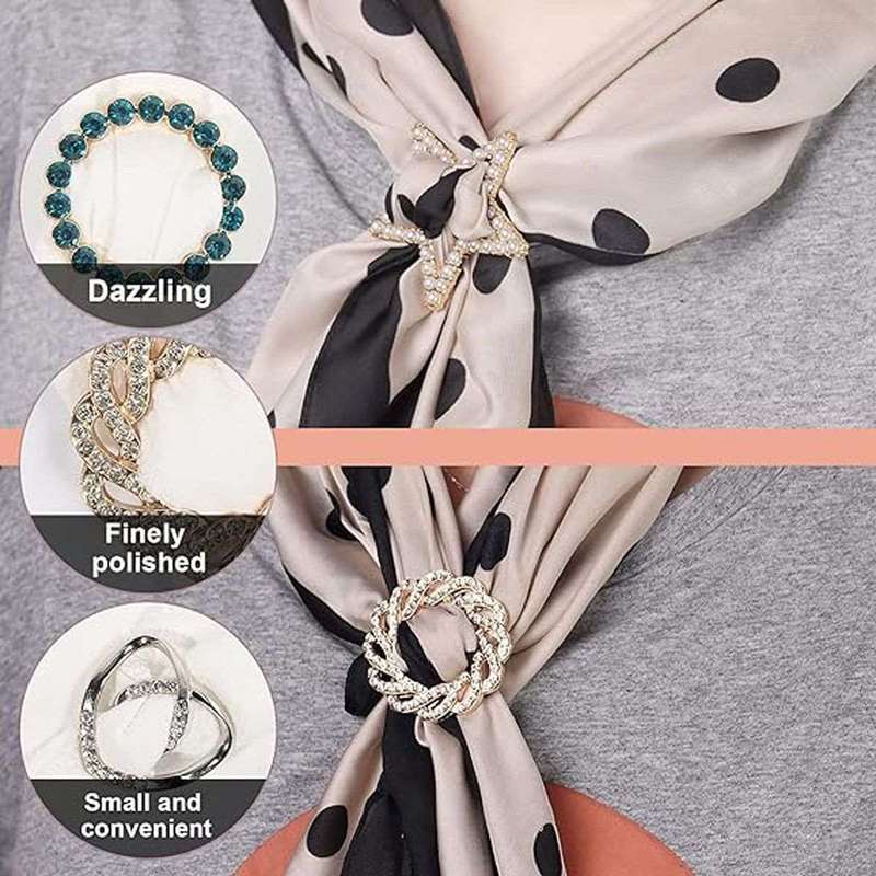 9 Pack T-Shirt Scarf Clips & Clothes Corner Knotted Button Pearl Rhinestone