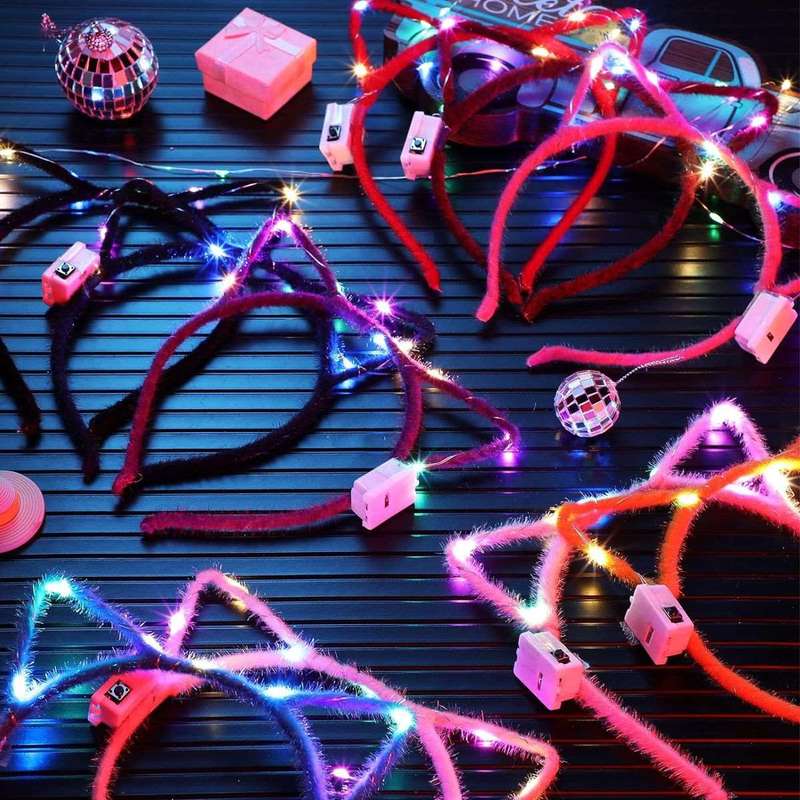 10 Piece LED Glow In The Dark Cat Ear Headband Neon Party Supplies Favors