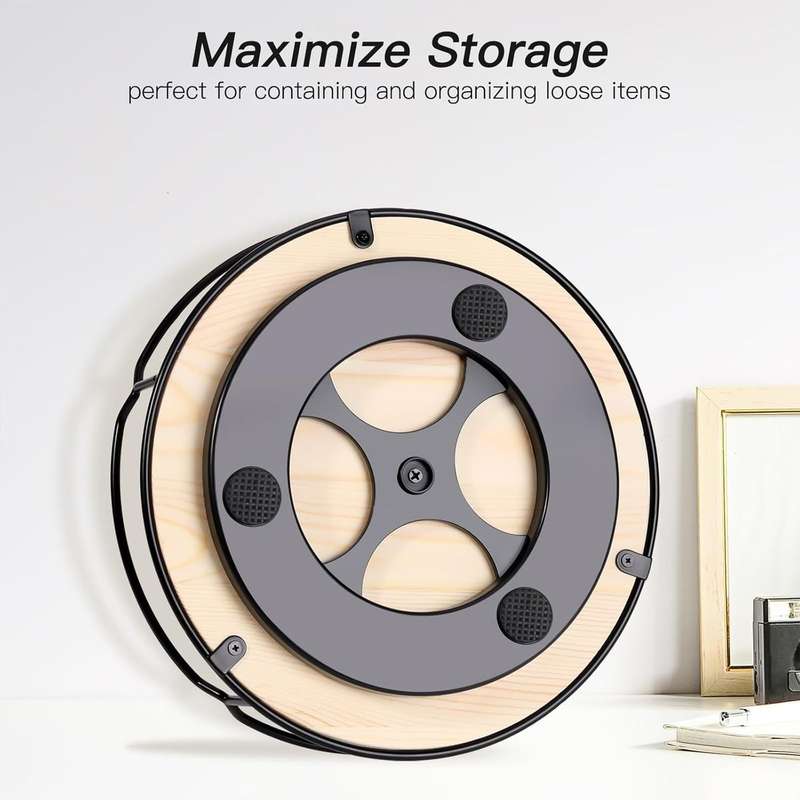 Lazy Susan Turntable Organiser For Cabinet-Farmhouse Walnut Wood -25cm