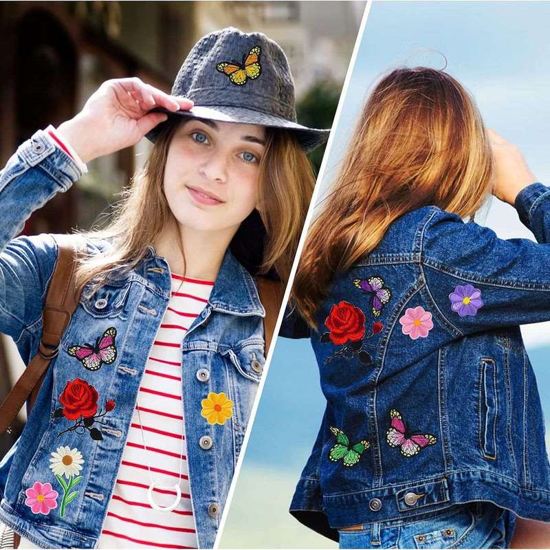 50 Pack Flower Iron on Repair Patch For Jeans Denim Fabric With Needle