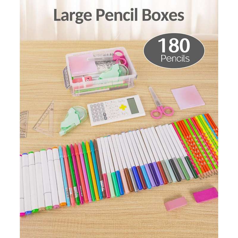 6 Pack Clear Large Pencil Box Multipurpose Craft Storage Organiser With Lid-