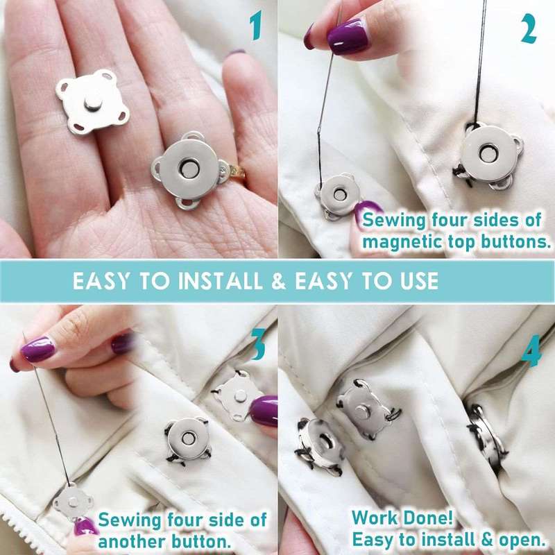 12 Pack Silver Magnetic Snaps Buttons Clasps For Sewing Cloth Purse Handbag