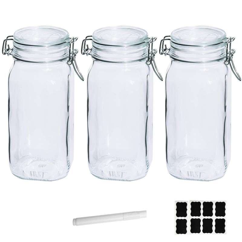 3 Pack Airtight Glass Food Storage Containers Canister With Clip/Lid |