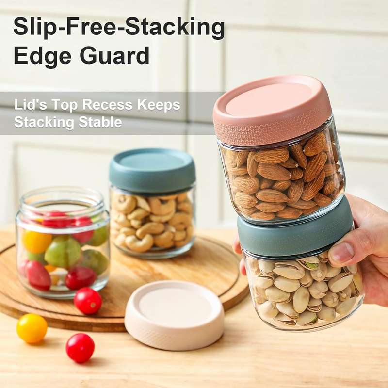 6-Pack 300ml Glass jars with Airtight Lids Overnight Oats Container Mason|