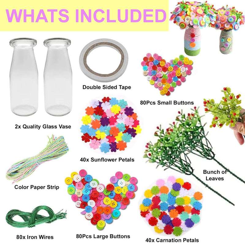 DIY Crafts For Girls- Make Your Own 2 Bouquet With Buttons & Felt Flowers