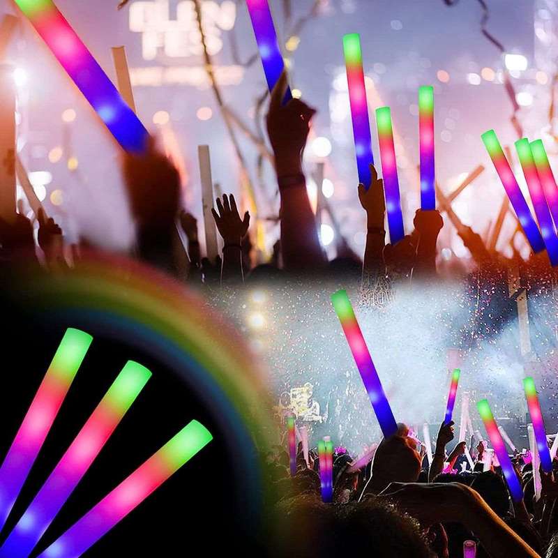 50 Pieces LED Glow In The Dark Foam Sticks Bulk Neon Party Supplies