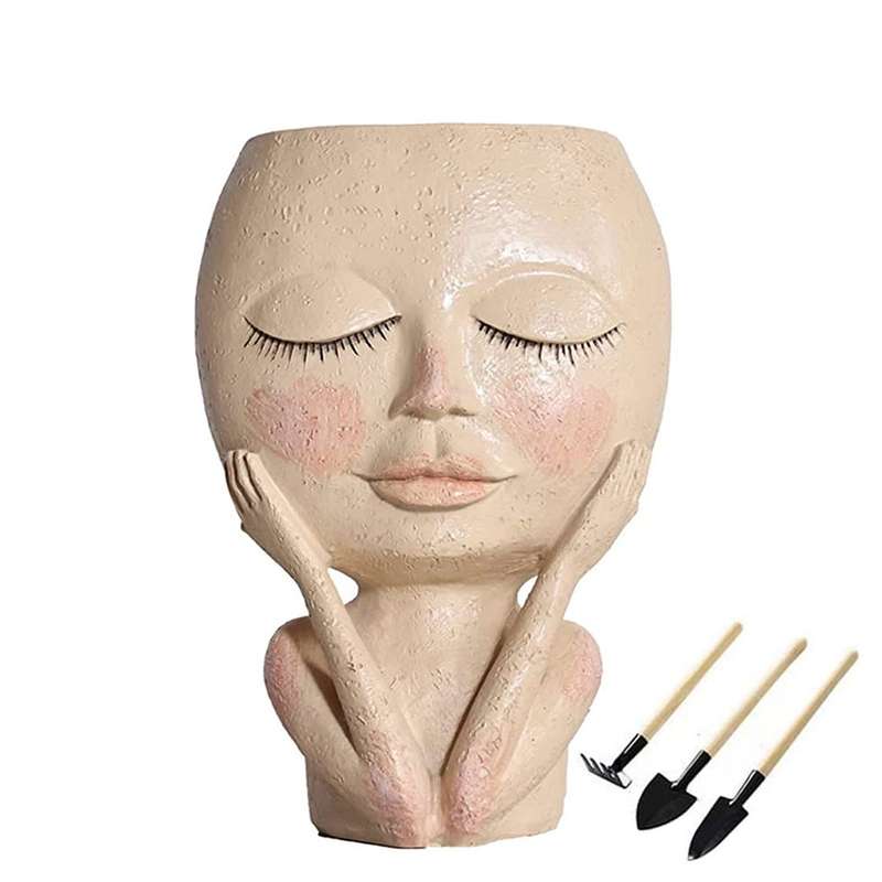 Face Flower Pot Resin Head Planter For Succulent Indoor Outdoor