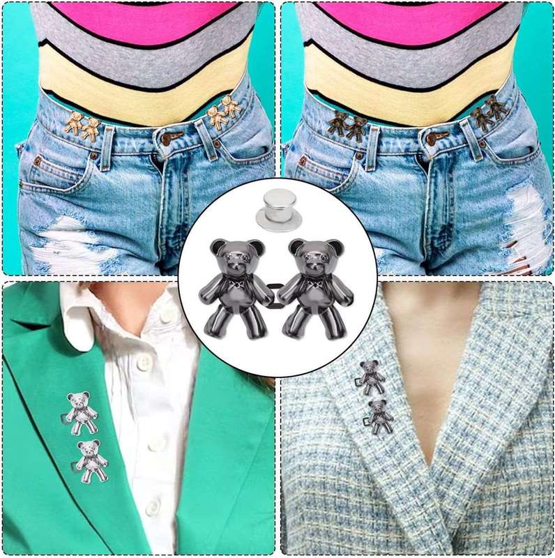 8 Pairs Bear Jeans Pant Waist Tightener Adjustable Buttons Pins Clips
