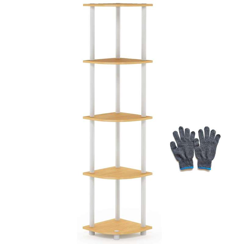 5 Tier Corner Shelf Plant Display Stand Shelves- Beech White