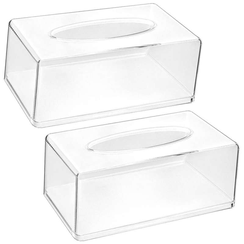 2 Pack Perspex Clear Acrylic Tissue Box Set with 100 Tissue Papers