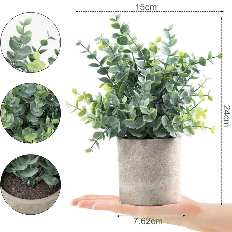 2 Pack Mini Fake Artificial Plants Eucalyptus Potted For Home Office Decor-
