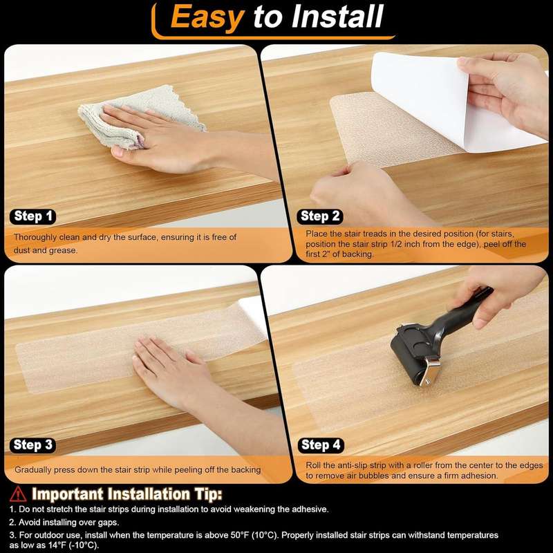 15 Pack Clear Non-Slip Stair Tape Traction Grip To Tubs Boats-76x15cm