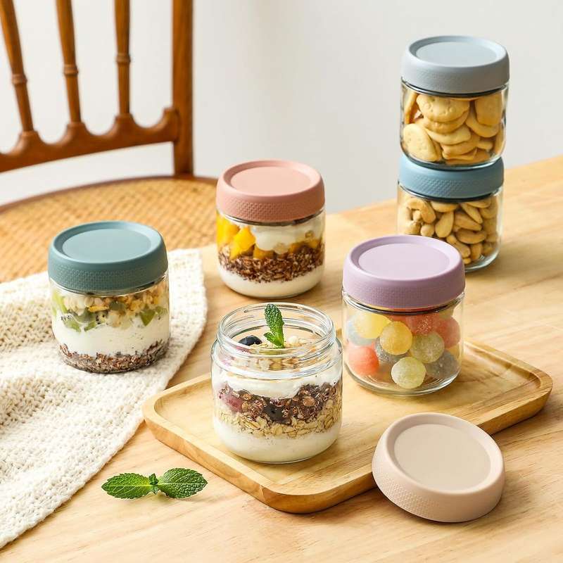6-Pack 300ml Glass jars with Airtight Lids Overnight Oats Container Mason|