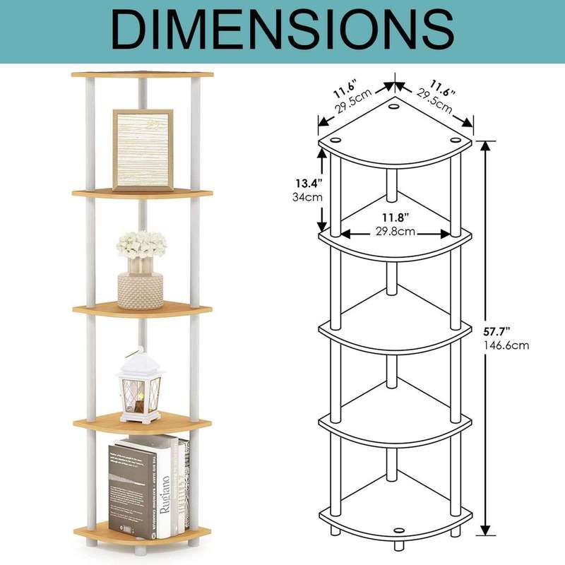 5 Tier Corner Shelf Plant Display Stand Shelves- Beech White
