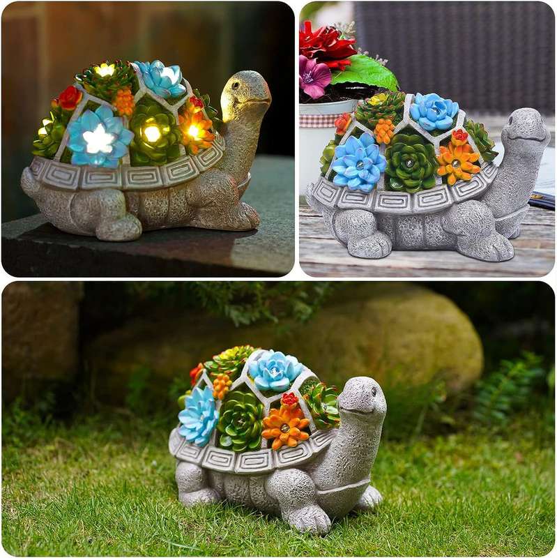 Solar Garden Turtle Statue Tortoise With Lights For Outdoor Patio Yard