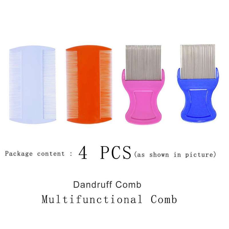 4 Piece Head Dandruff Hair Comb Set-2 With Metal Teeth & 2 Double Sided|
