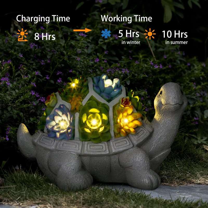 Solar Garden Turtle Statue Tortoise With Lights For Outdoor Patio Yard