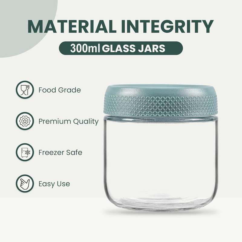 6-Pack 300ml Glass jars with Airtight Lids Overnight Oats Container Mason|