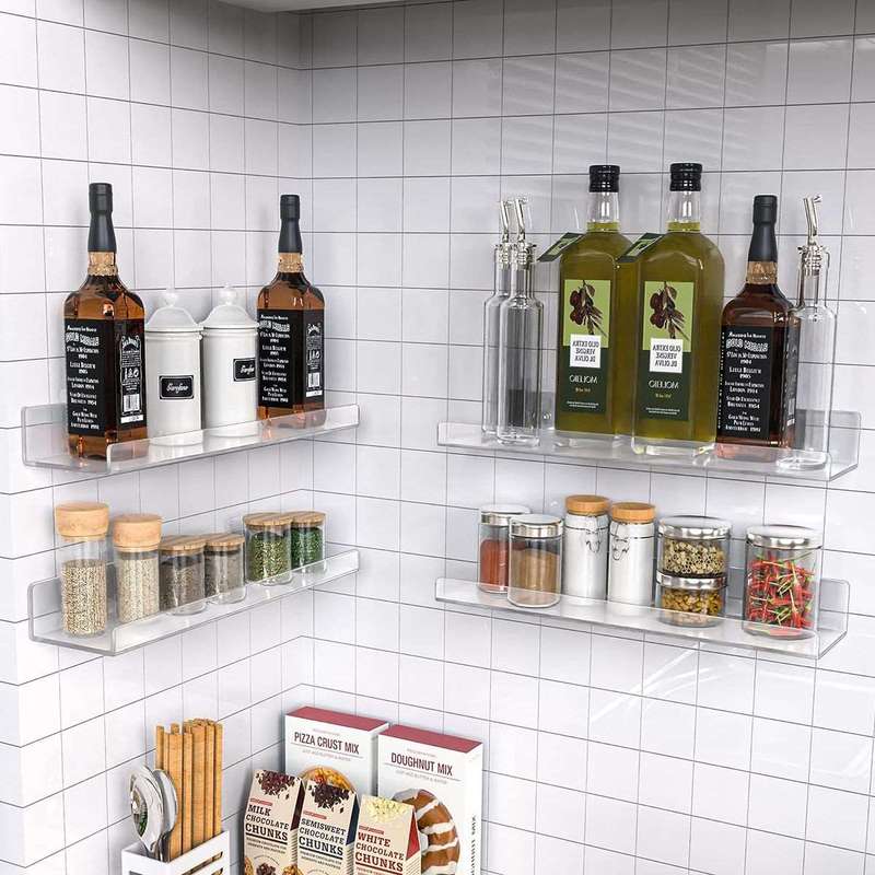 4 Pack Clear Acrylic Shelves For Wall Storage Decor DIY Floating Shelf