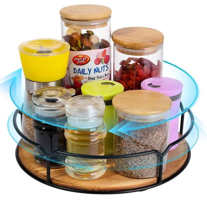 Lazy Susan Turntable Organiser For Cabinet-Farmhouse Walnut Wood -25cm
