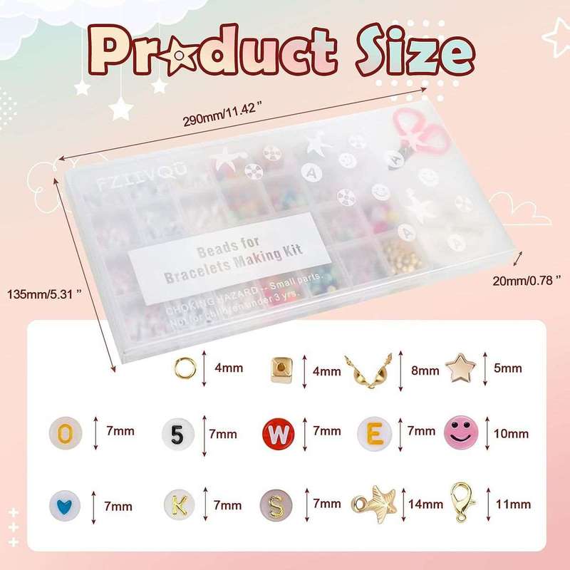 1488 Piece Bracelet Jewelry Making Kit With Glow In Dark Letter Beads