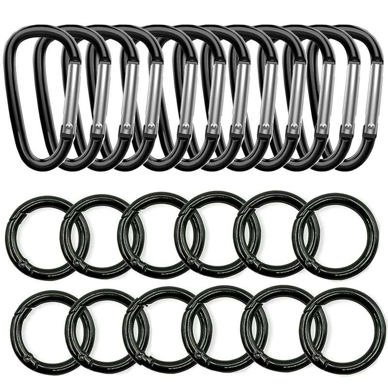 24 Pack Carabiner D Ring & O Rings Clip Keychain Purse Snap Hooks