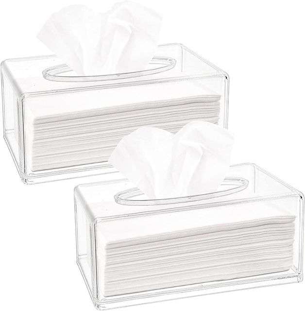 2 Pack Perspex Clear Acrylic Tissue Box Set with 100 Tissue Papers