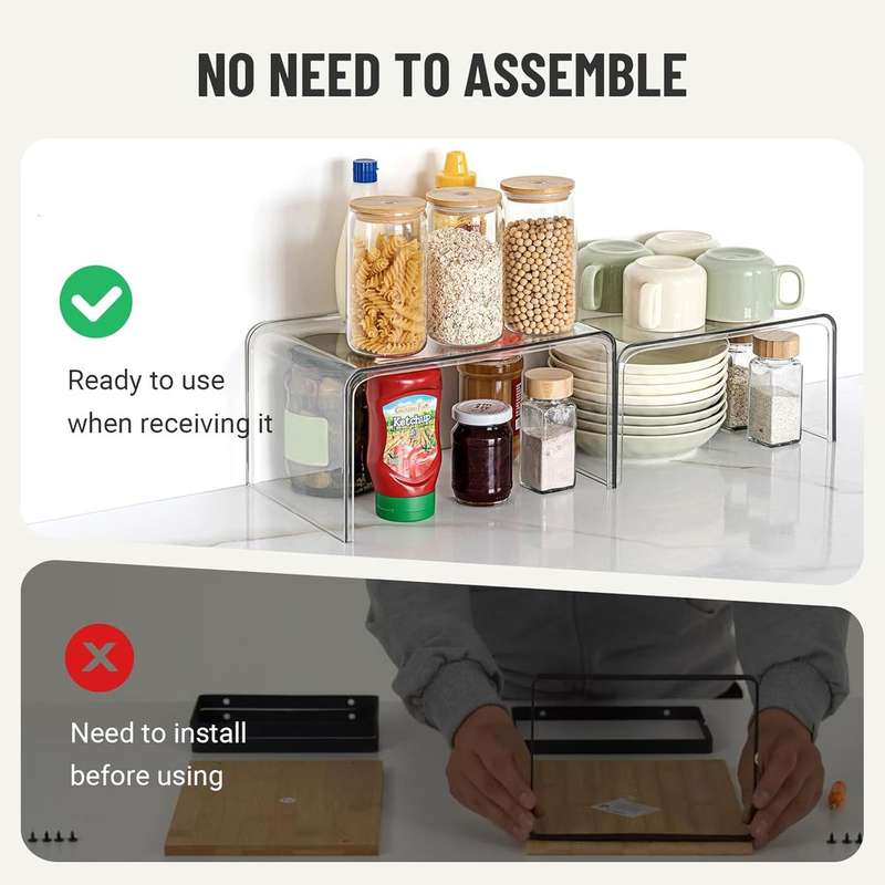 2 Pack Clear Cabinet Spice Organiser Shelf For Kitchen Countertop Desk