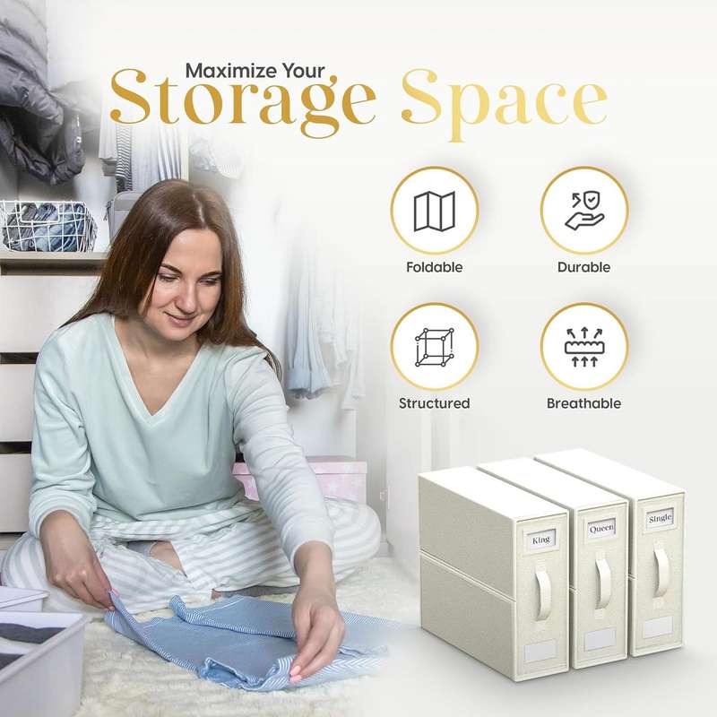 Bed Sheet Organisers & Storage For Linen Closet Foldable - 6 Pack - Beige (XL)|