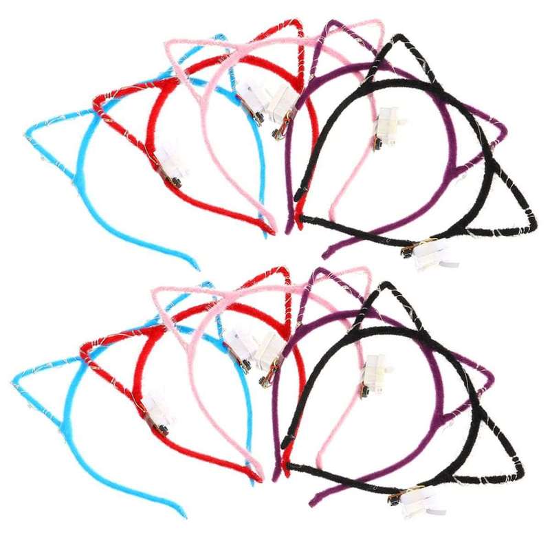 10 Piece LED Glow In The Dark Cat Ear Headband Neon Party Supplies Favors