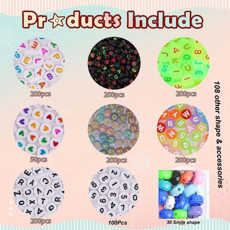1488 Piece Bracelet Jewelry Making Kit With Glow In Dark Letter Beads