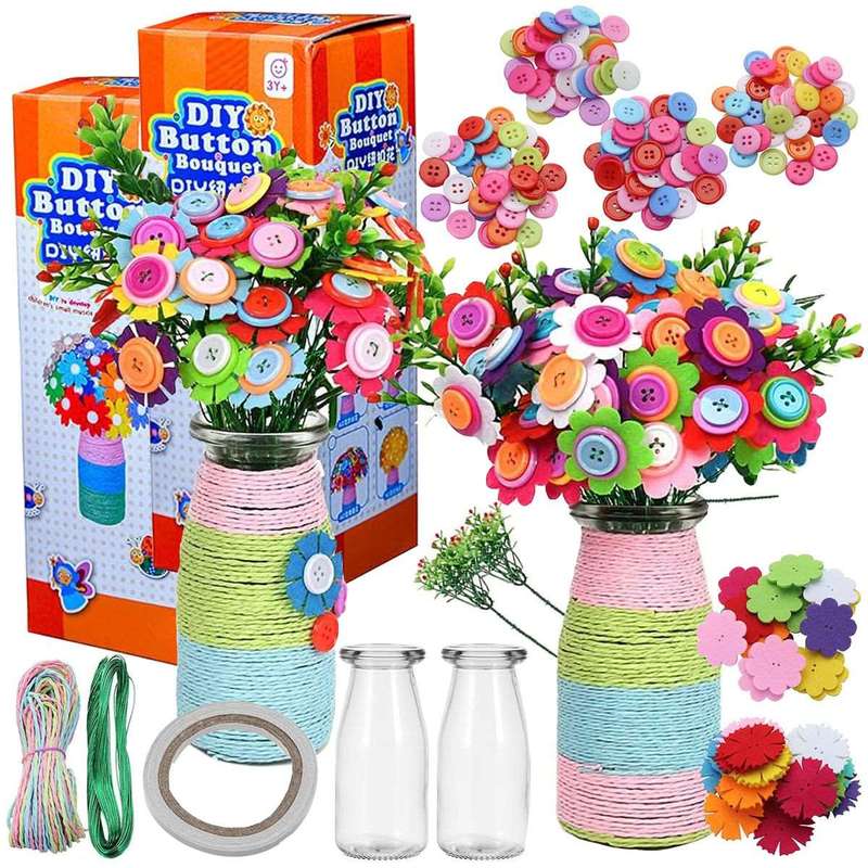 DIY Crafts For Girls- Make Your Own 2 Bouquet With Buttons & Felt Flowers