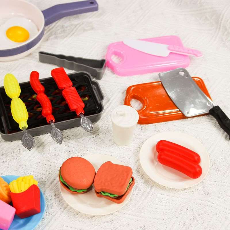 64 Piece Pretend Play Kitchen Fruit Food Cutting Set Toys Pot Stove