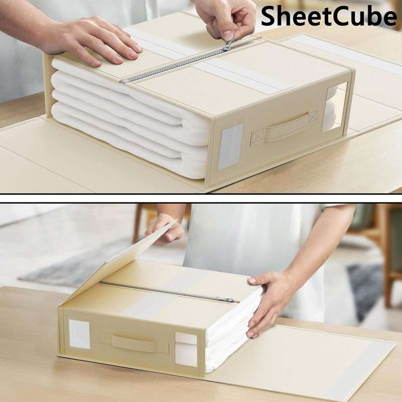Bed Sheet Organisers & Storage For Linen Closet Foldable - 6 Pack - Beige (XL)|