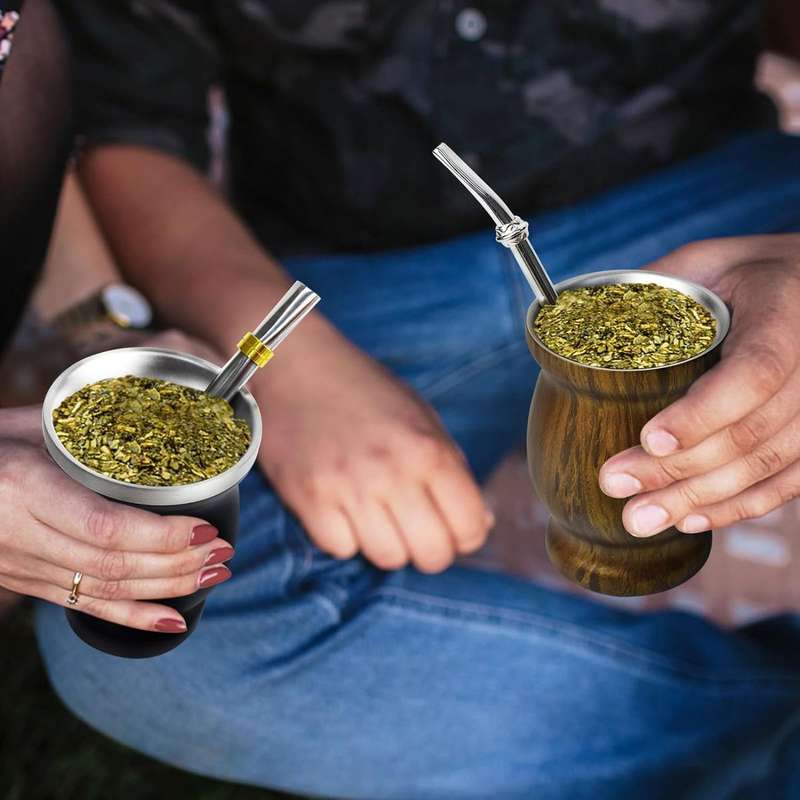 Yerba Mate Cup Set-Double Wall Stainless Steel With 2 Bombilla Brush|