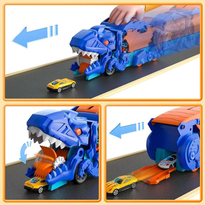 Dinosaur Transporter Truck With 10 Die-Cast Cars Toddler Toys For Kids