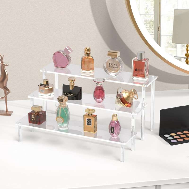 3 Tier Clear Acrylic Display Riser Stands Perfume Organiser Cupcake Stand