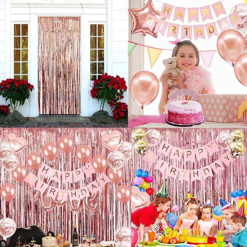 59Pcs Rose Gold Birthday Party Decoration Confetti Balloons Birthday Banner|