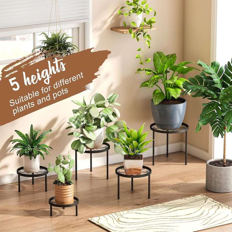 5 Piece Metal Plant Stands For Indoor Outdoor Flower Pot Diasplay-5 Size|