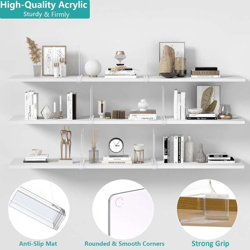 Clear Acrylic Shelf Dividers Organiser for Closet Wardrobe Drawer - 12-piece
