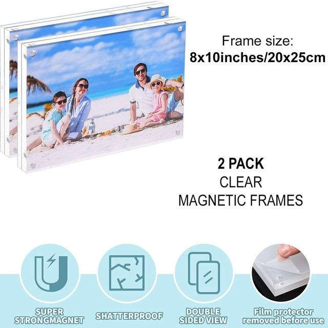 Magnetic Clear Acrylic Picture Frames Dual Side Photo Frame 8x10" - 2 Pack